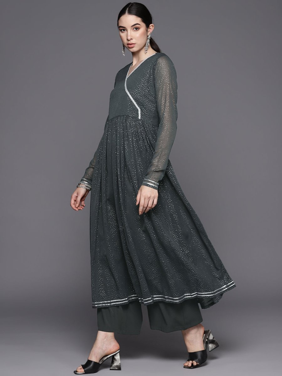 Ahalyaa Printed Angrakha Gotta Patti Kurta With Palazzos | Grocsy