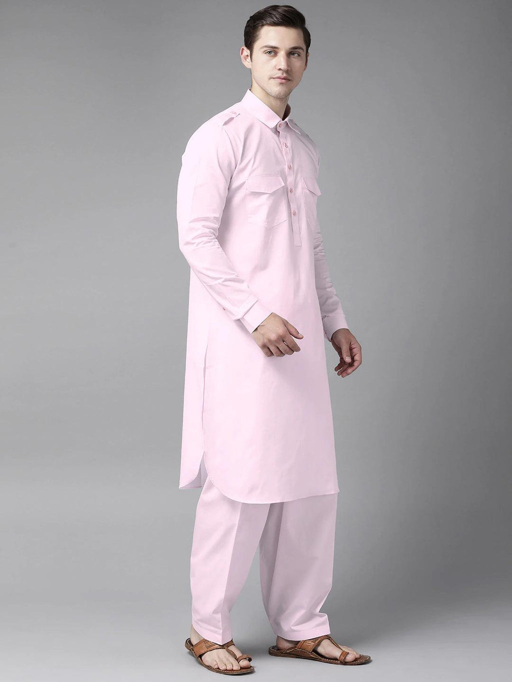 Fabmade Men Pink Pathani Kurta | Grocsy