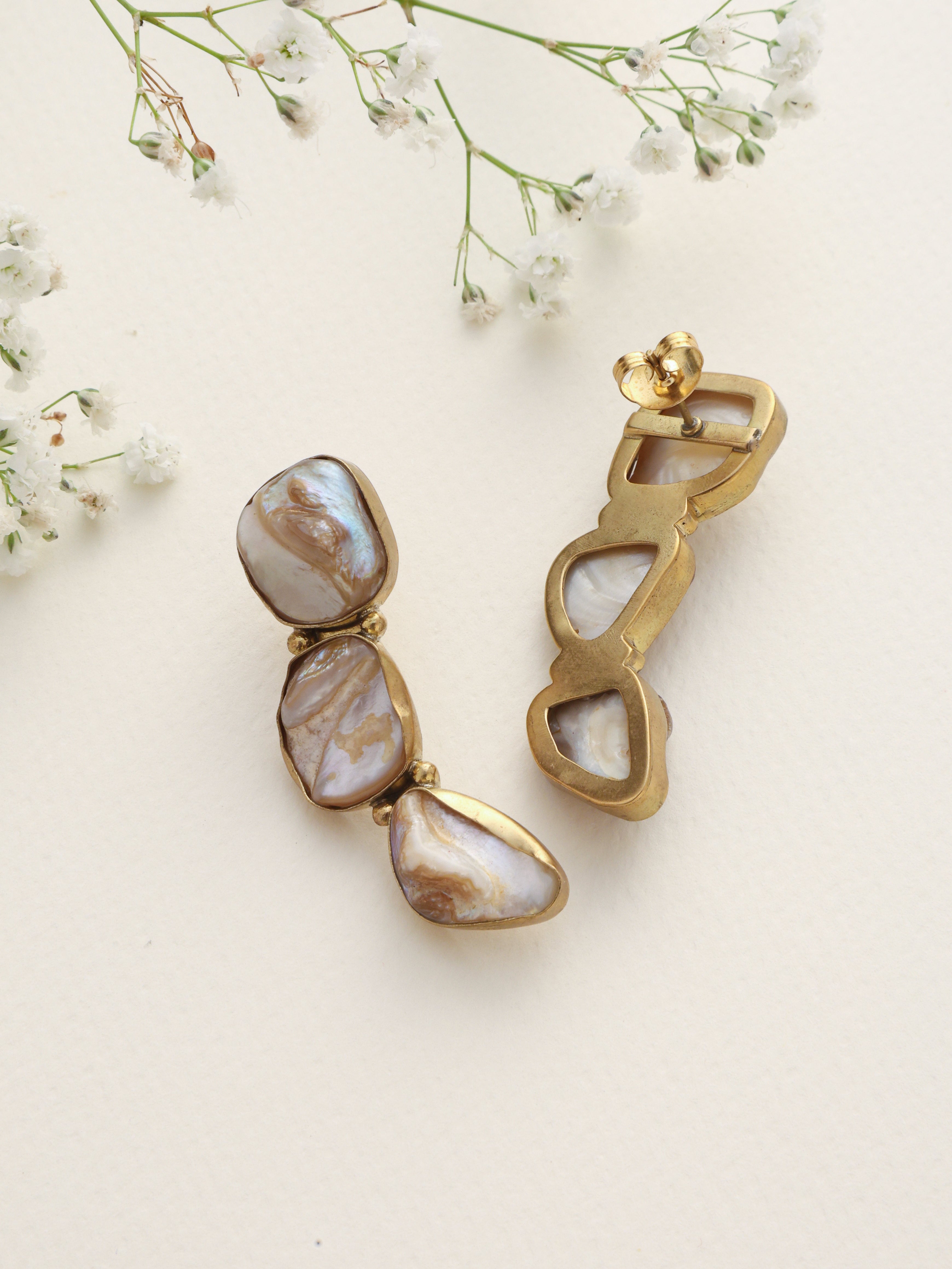 trueBrowns Brass Marble Stone Earrings | Grocsy