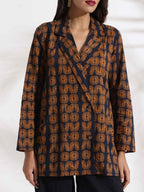 trueBrowns Black Cotton Print Jacket Top Co-ord Set | Grocsy