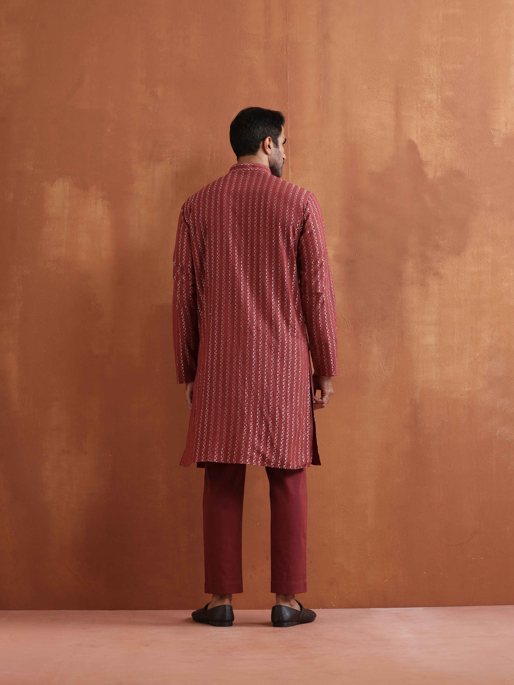 trueBrowns Men's Rust Cotton Dobby Kurta | Grocsy
