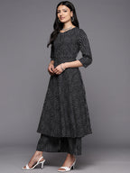 KSUT (House of Varanga) Black And White Cotton Printed Anarkali Kurta Paired With Palazzo And Chiffon Dupatta | Grocsy