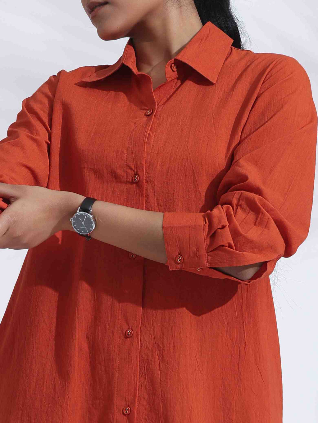 trueBrowns Orange Cotton Solid Shirt Kurta Co-ord Set | Grocsy
