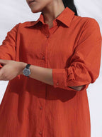 trueBrowns Orange Cotton Solid Shirt Kurta Co-ord Set | Grocsy