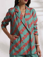 trueBrowns Green Cotton Print Jacket Top Co-ord Set | Grocsy