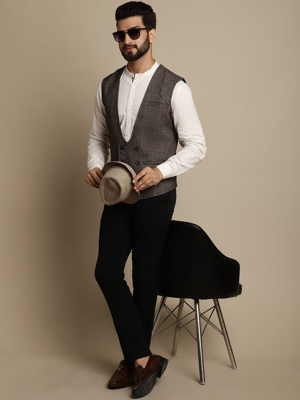 Even Apparels Men's Brown Double Breast Waistcoat | Grocsy