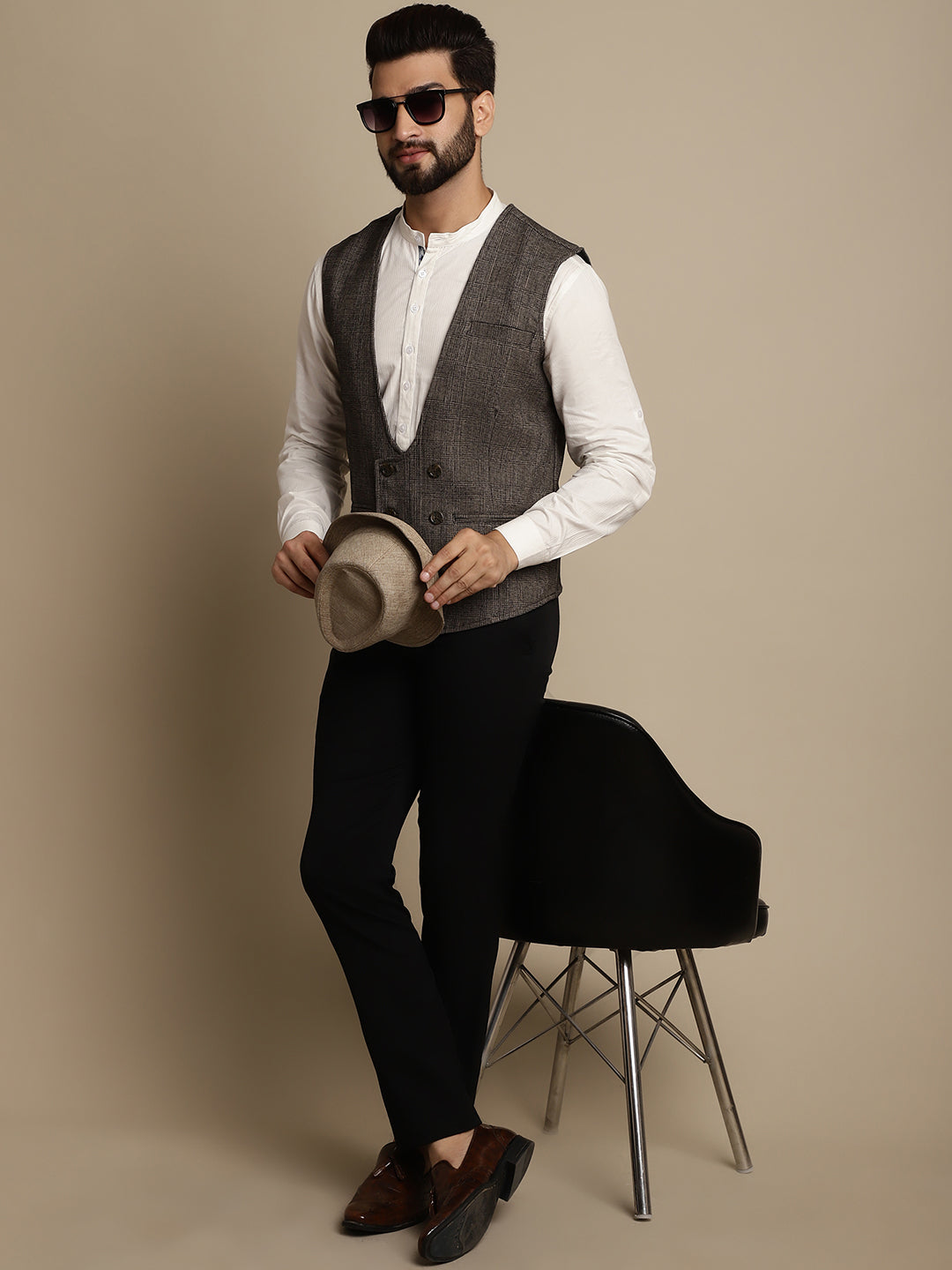 Even Apparels Men's Brown Double Breast Waistcoat | Grocsy