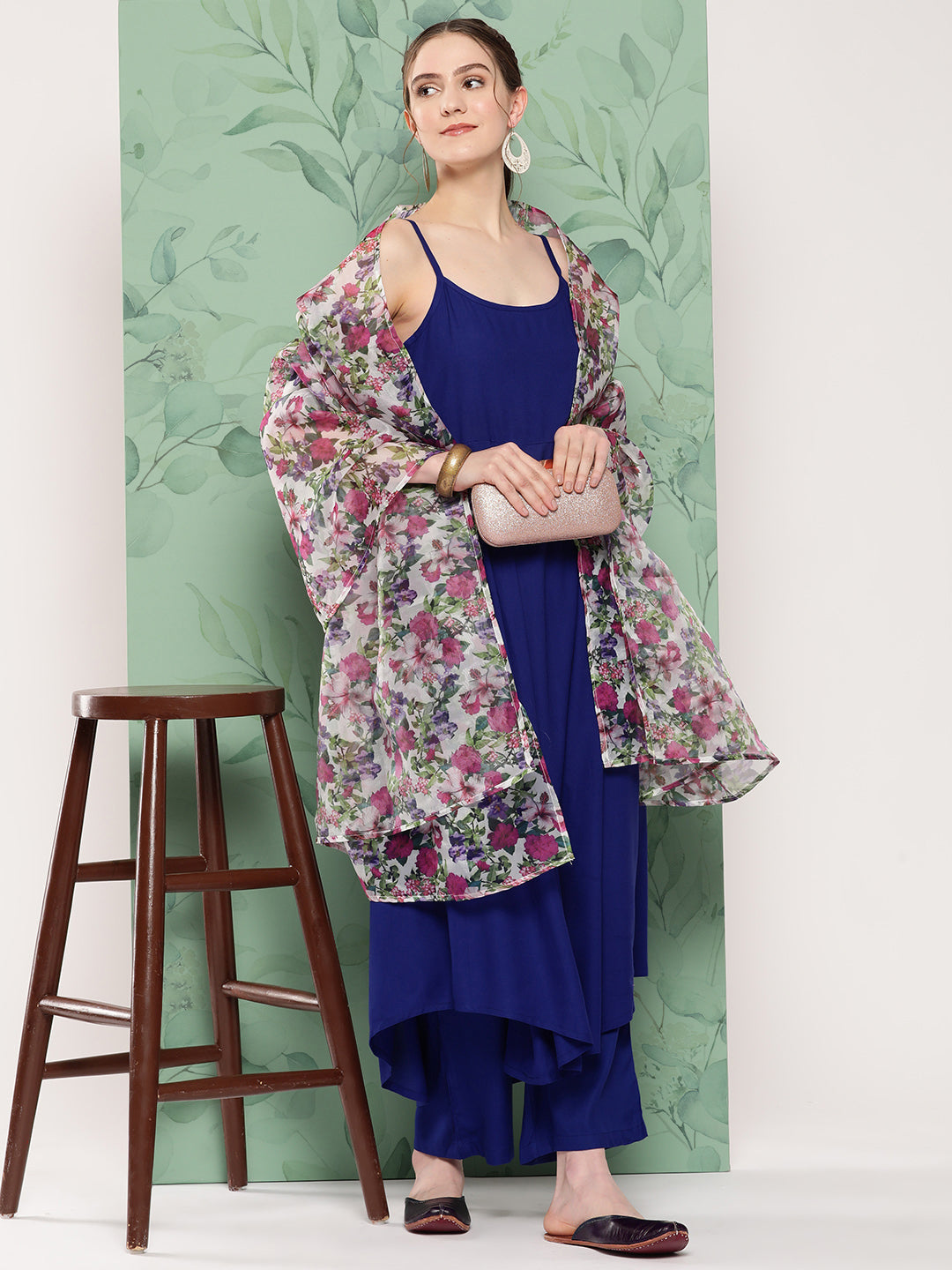 InWeave Women's Ink Blue Strappy Set W White Pink Or Duptta | Grocsy