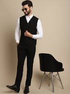 Even Apparels Men's Black Waistcoat With Patch Pocket | Grocsy