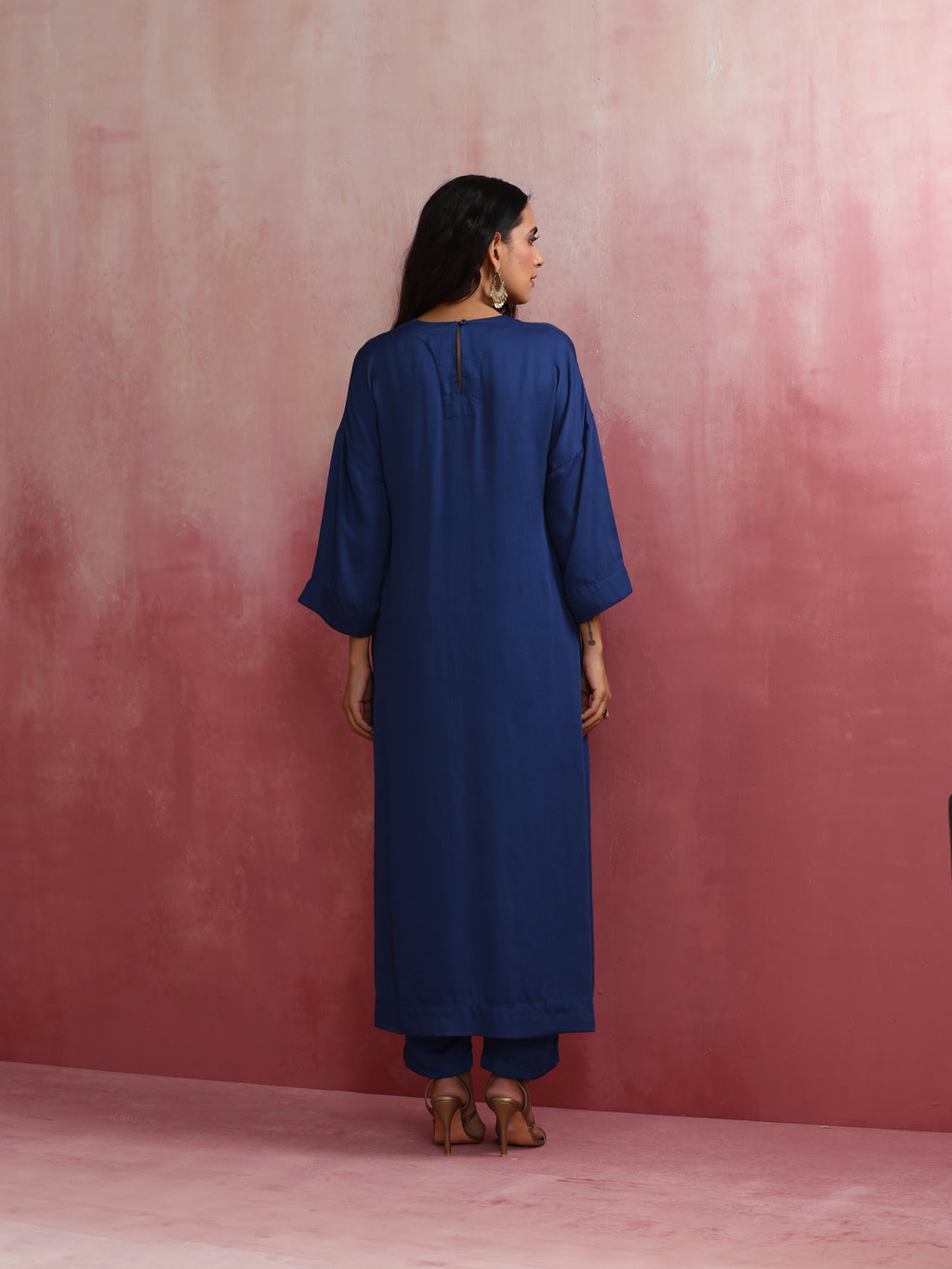 trueBrowns Blue Modal Front Slit Kurta set | Grocsy