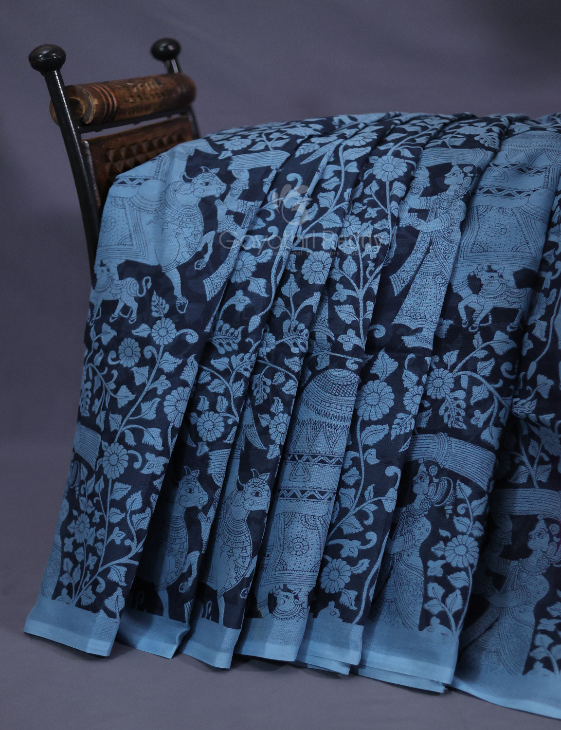Shades of Grey Colour Kalamkari Pure Munga Cotton Saree By Gayathri Reddy Designer Studio | Grocsy