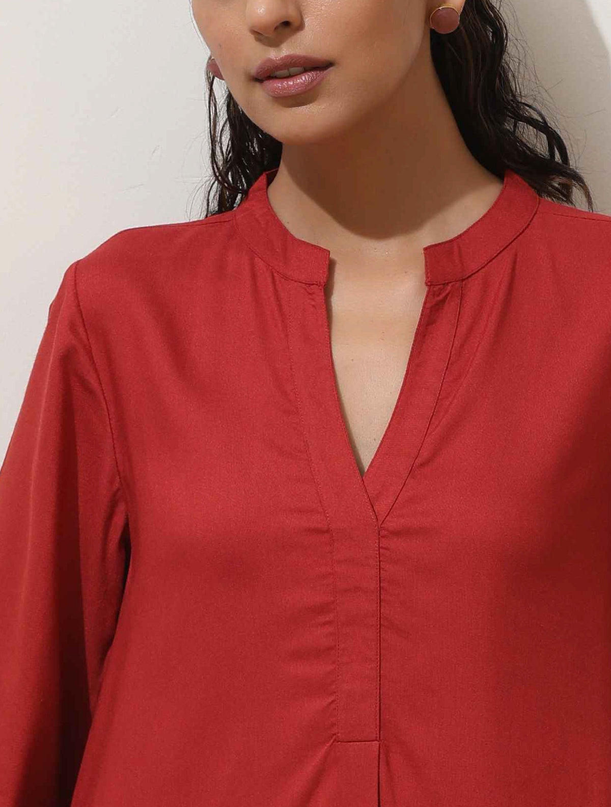 trueBrowns Maroon Viscose Solid Co-ord Set | Grocsy