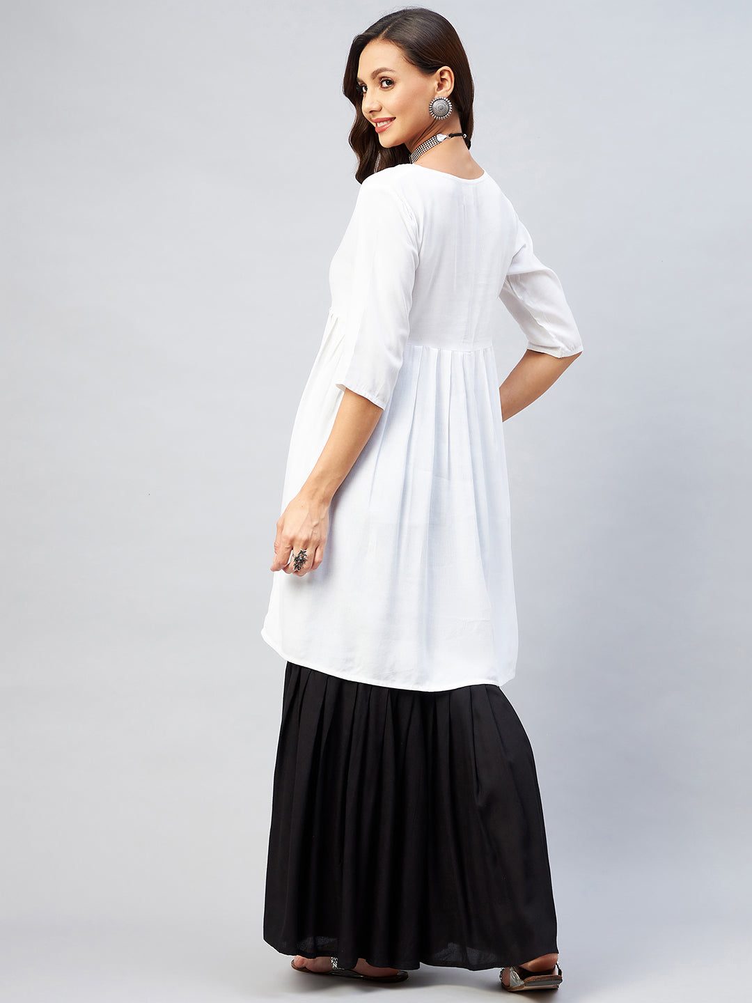 InWeave Women's Cream Short Anarkali Kurta | Grocsy