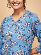 InWeave Women's Skyblue Pink Floral Angrakha Straight Kurta | Grocsy