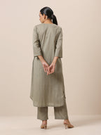 trueBrowns Cotton Olive Green Flared Slit Kurta Pant Set | Grocsy