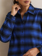trueBrowns Blue Check Winter Shirt Dress | Grocsy