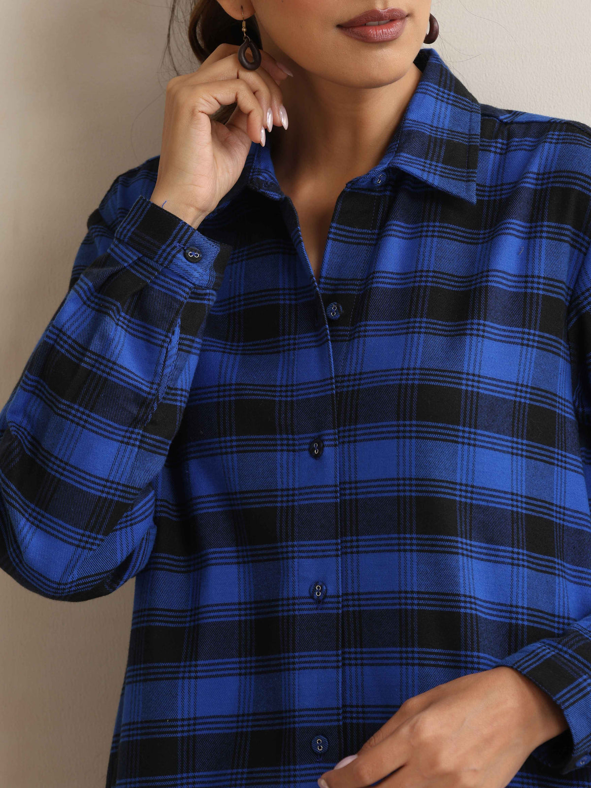 trueBrowns Blue Check Winter Shirt Dress | Grocsy