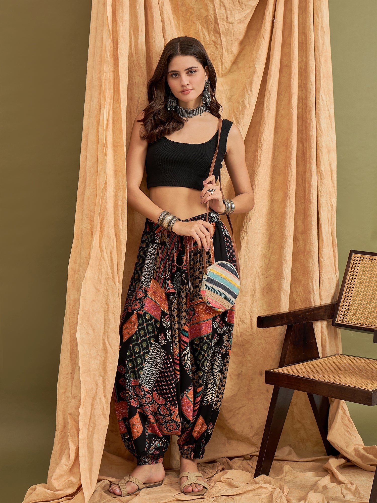 InWeave Black Multi Ethnic Harem Pant | Grocsy