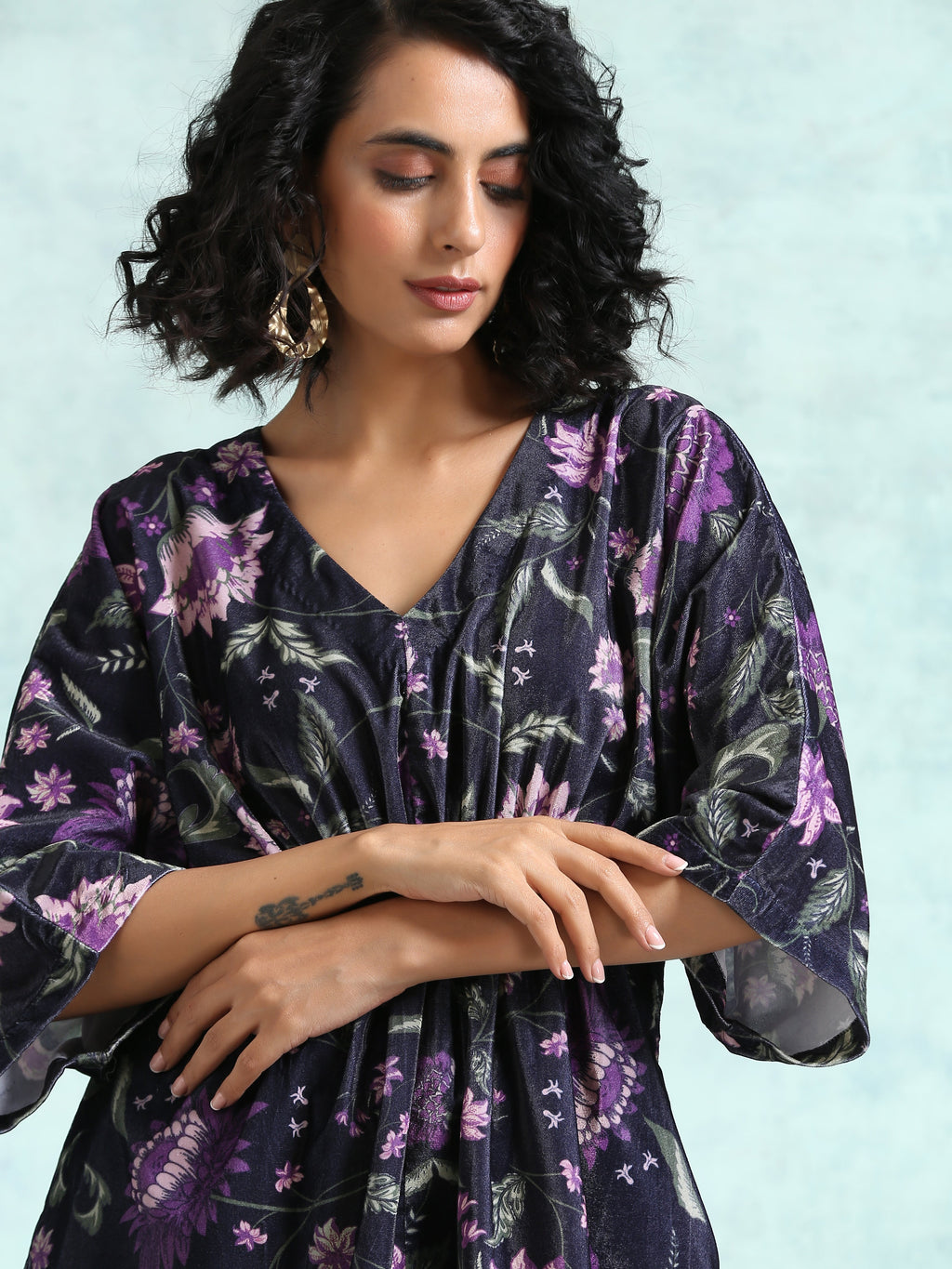 trueBrowns Black Printed Velvet Co-Ord Set | Grocsy