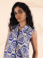 trueBrowns Blue Cotton Ikat Sleeveless Co-ord Set | Grocsy