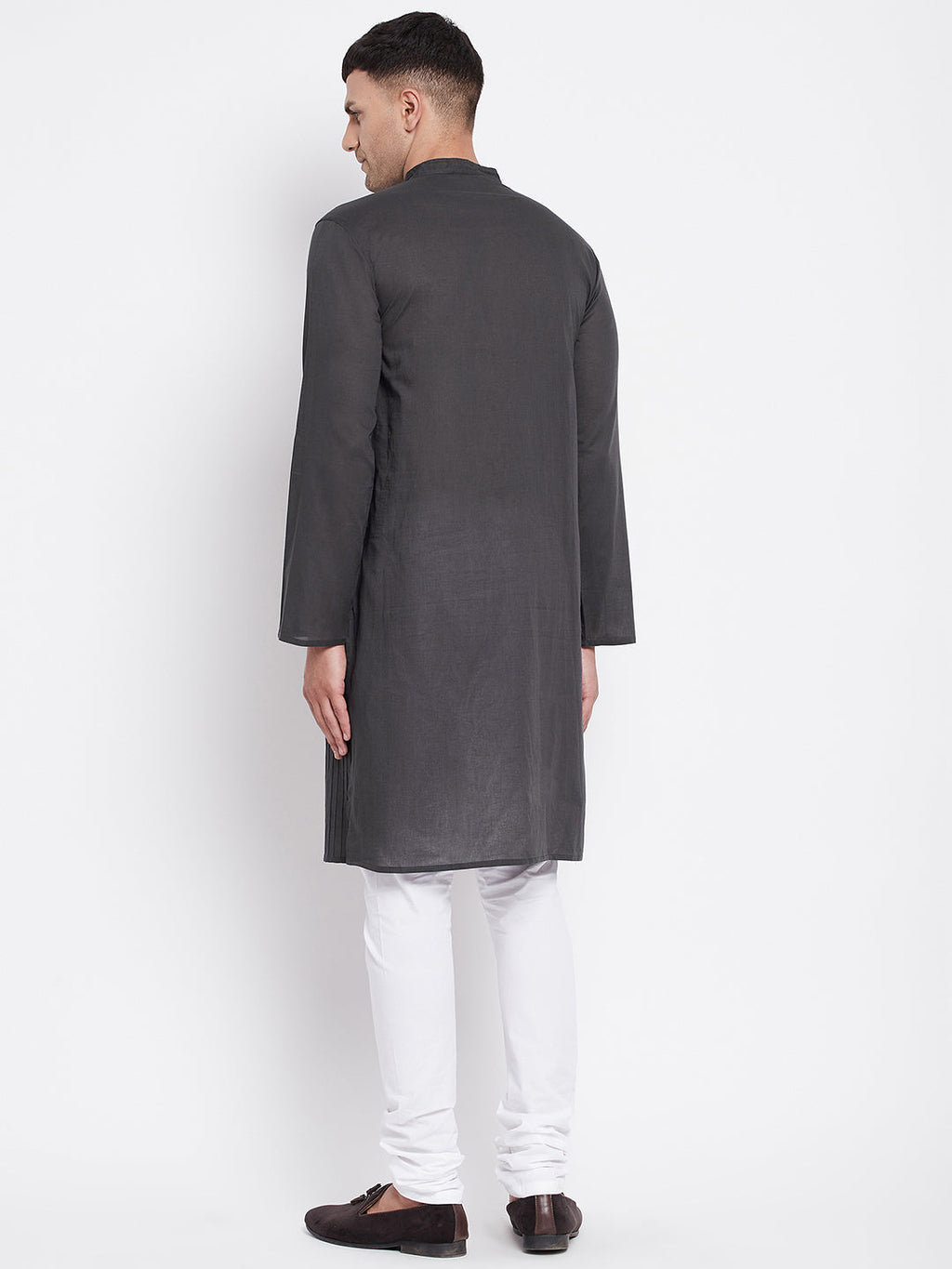 Even Apparels Grey Pure Cotton Kurta With Band Collar | Grocsy