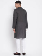 Even Apparels Grey Pure Cotton Kurta With Band Collar | Grocsy