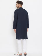 Even Apparels Blue Pure Cotton Kurta With Band Collar | Grocsy