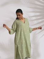 trueBrowns Green Cotton Floral Embroidered Kurta Co-ord Set | Grocsy