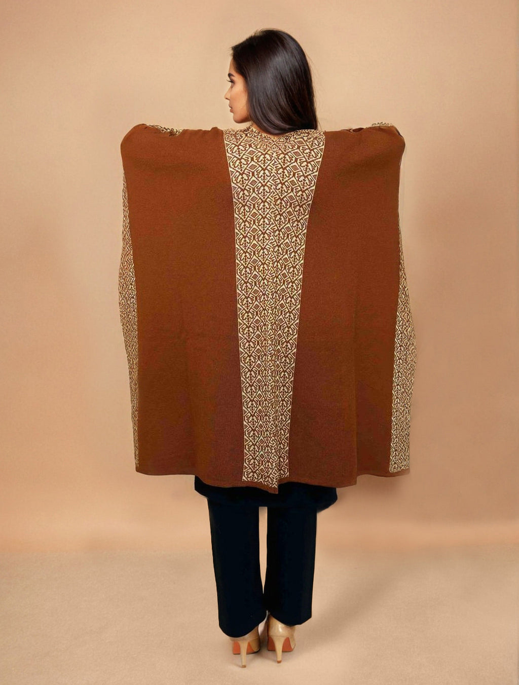 trueBrowns Brown Woollen Kaftan Cape | Grocsy