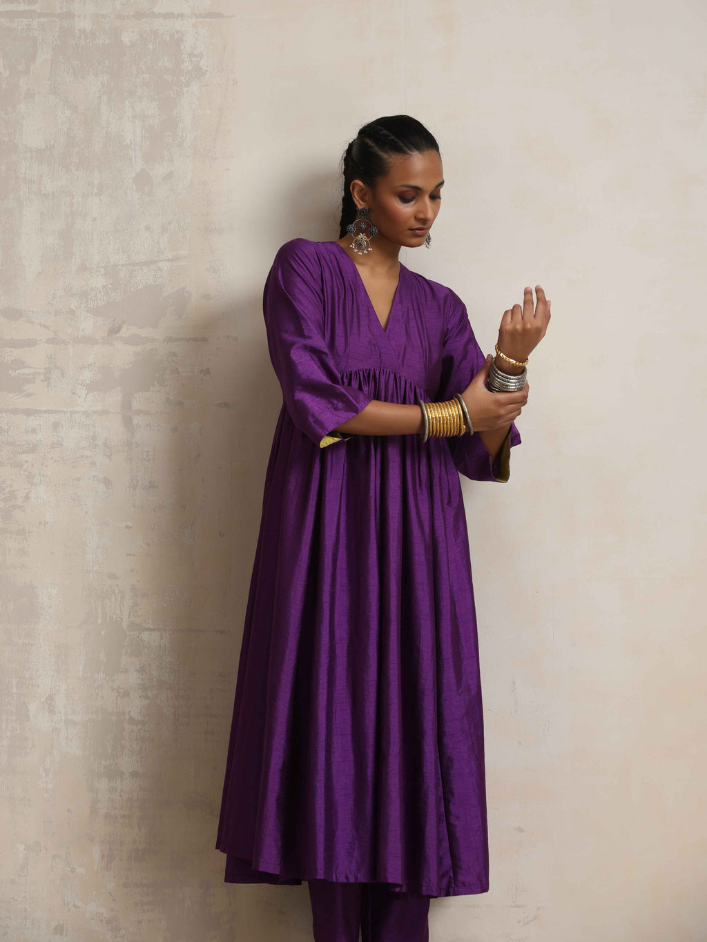 trueBrowns Purple Silk Anarkali Flared Kurta Set | Grocsy