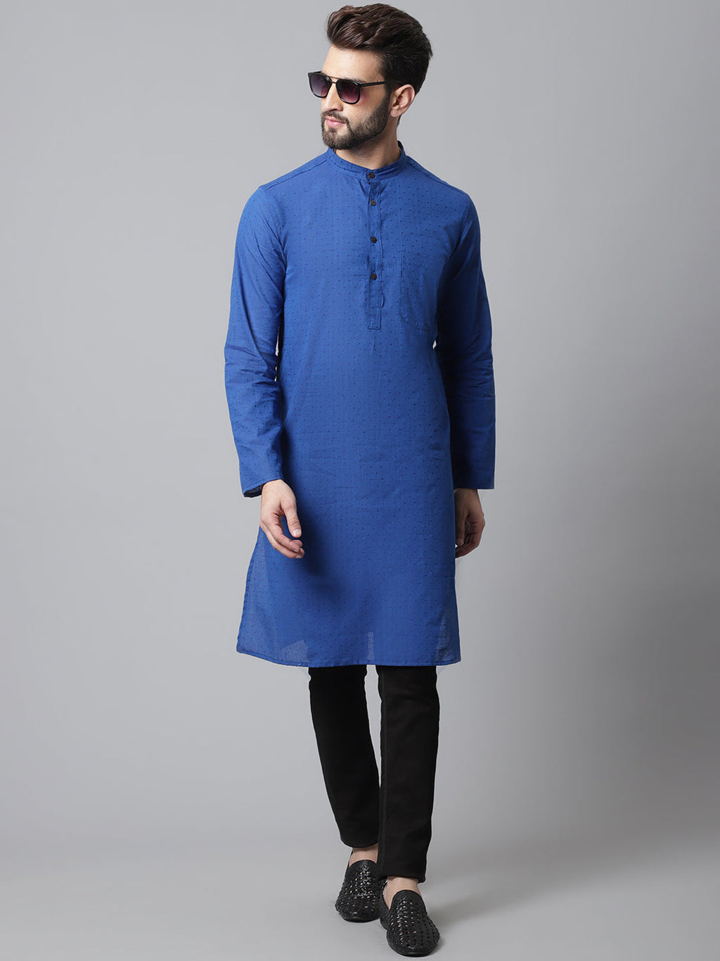 Even Apparels Blue Solid Kurta With Band Collar | Grocsy