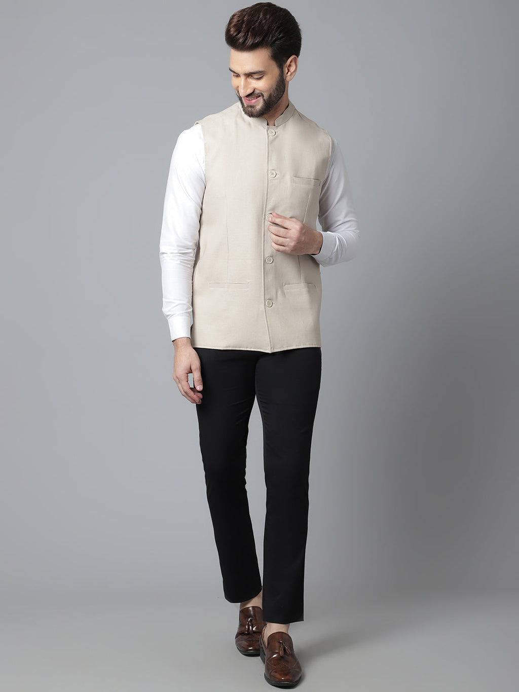 Even Apparels Men's Cream Nehru Jacket With Welt Pockets | Grocsy