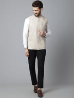Even Apparels Men's Cream Nehru Jacket With Welt Pockets | Grocsy