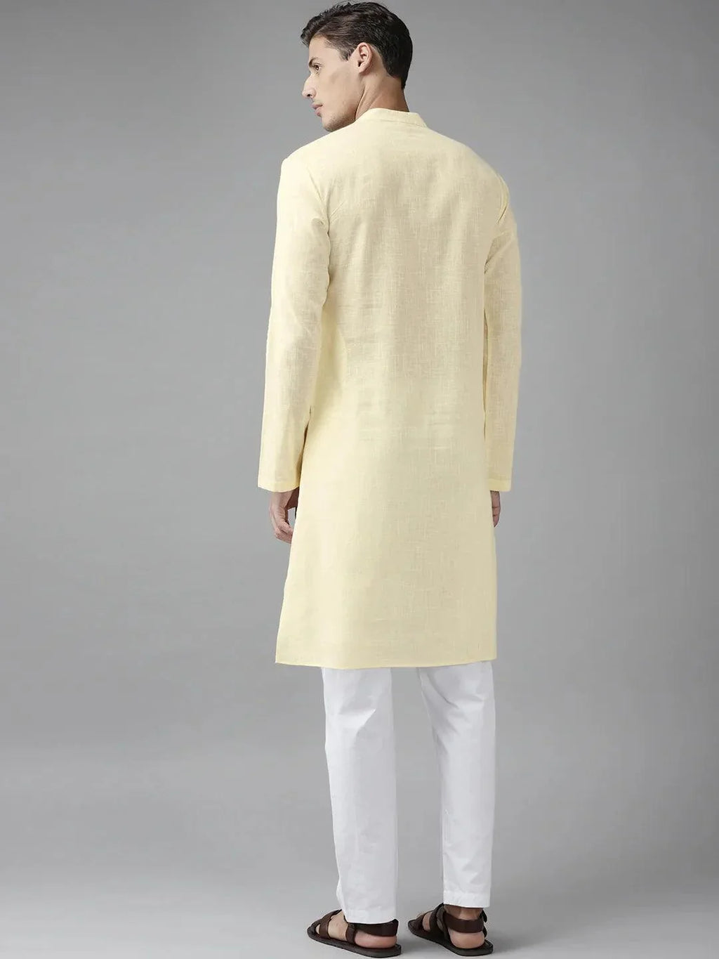 Fabmade Men Cream Cotton Linen Kurta | Grocsy