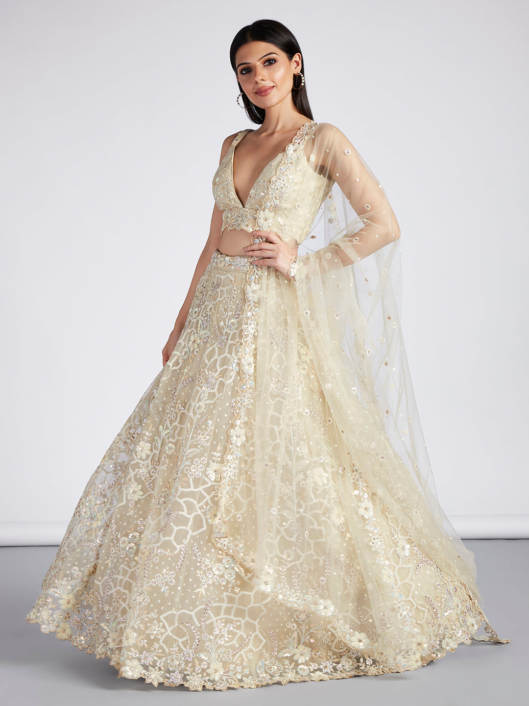 House of Panchhi Turquoise Blue Georgette Sequins And Thread Embroidery Lehenga Choli & Dupatta | Grocsy