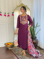 The52 Women's Viscose Chanderi Fabric Straight Kurta, Pant and Dupatta Set | Grocsy