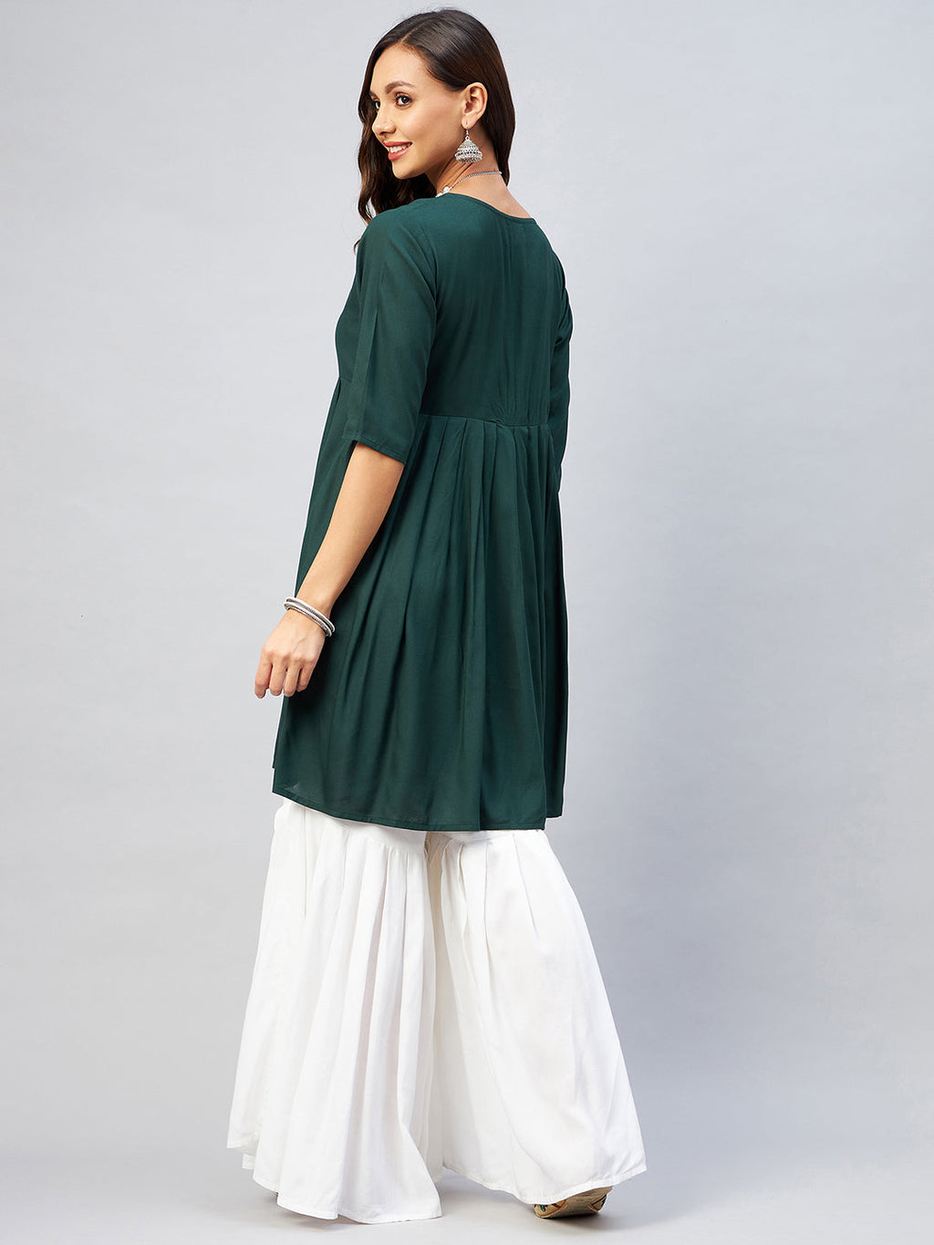 InWeave Women's Dark Green Short Anarkali Kurta | Grocsy