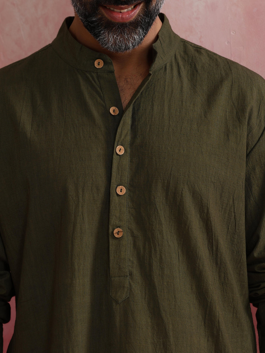 trueBrowns Men's Olive green Mandarin Collar Kurta | Grocsy