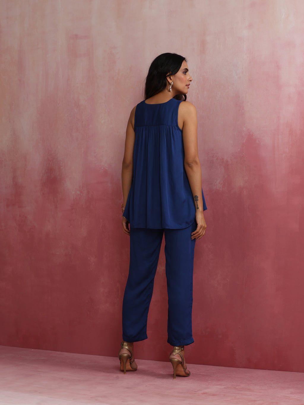 trueBrowns Blue Modal Flared Kurta Co-ord Set | Grocsy