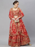 Tulsi Art Red & Gold-Toned Embellished Sequinned Semi-Stitched Myntra Lehenga & Unstitched Blouse | Grocsy