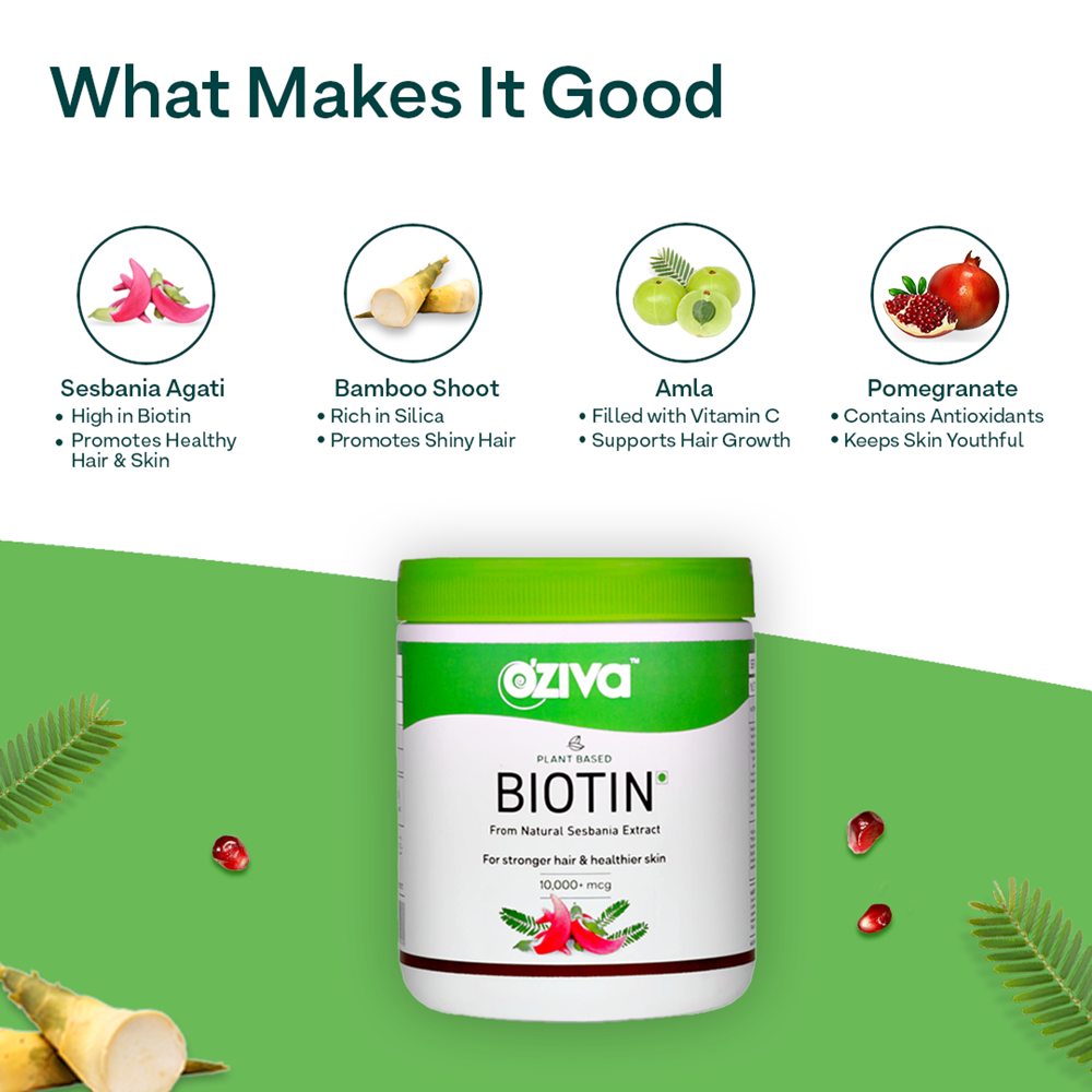 OZiva Plant Based Biotin (10,000+ mcg) | Grocsy