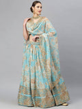 Tulsi Art Blue & Peach-Coloured Embellished Sequin Myntra Lehenga & Unstitched Blouse | Grocsy