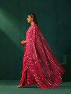 trueBrowns Rani Pink Cotton Silver Lurex Striped Ready to Wear Saree | Grocsy
