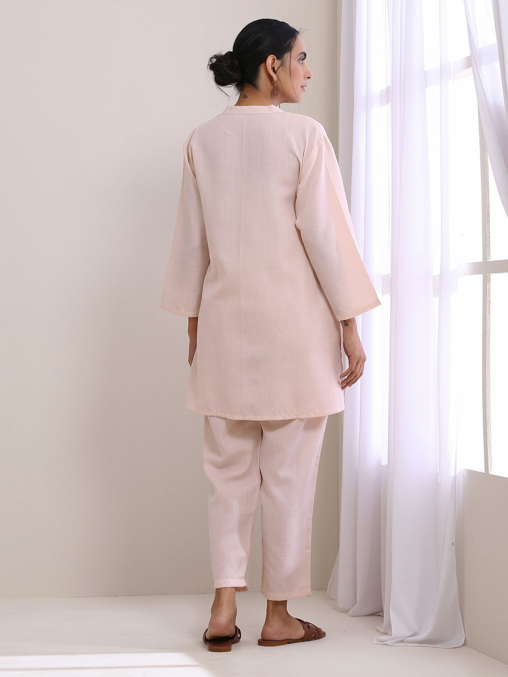 trueBrowns Pink Slub Relaxed Fit Co-Ord Set | Grocsy