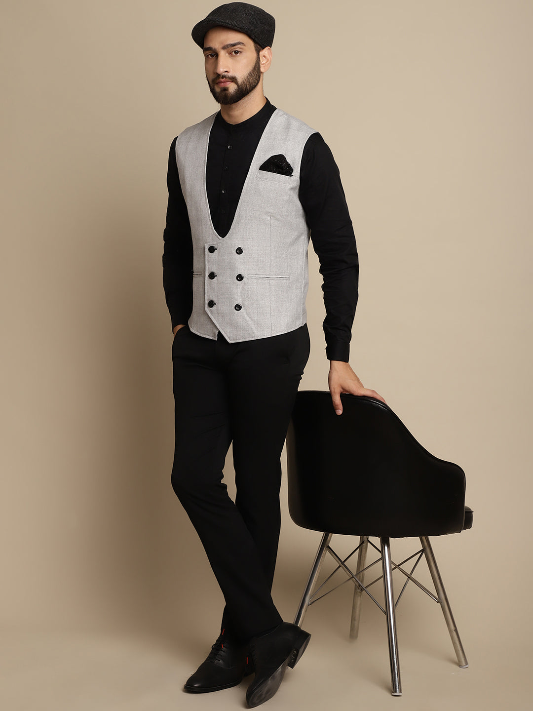 Even Apparels Men's Grey Double Breast Waistcoat | Grocsy