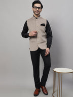 Even Apparels Men's Beige Nehru Jacket With Welt Pockets | Grocsy