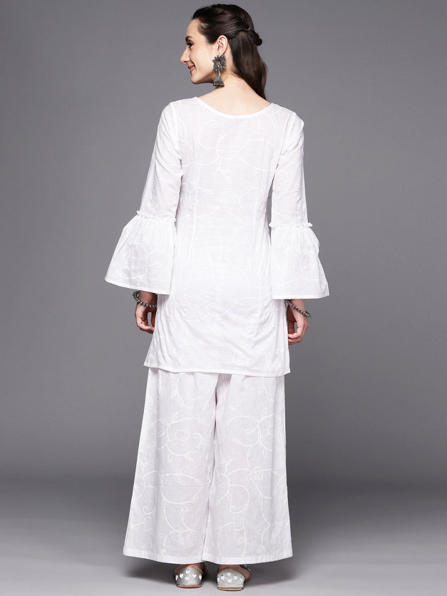 Ahalyaa Women Self Design Pure Cotton Tunic With Palazzos | Grocsy