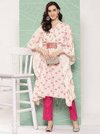 Ahalyaa Women Floral Printed Flared Sleeves Gotta Patti Crepe Kaftan Kurta | Grocsy