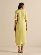 trueBrowns Spark Green Slub High Slit Kurta Pant Set | Grocsy