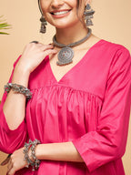 InWeave Women's Fuchsia Flared Kurta Palazzo Set | Grocsy